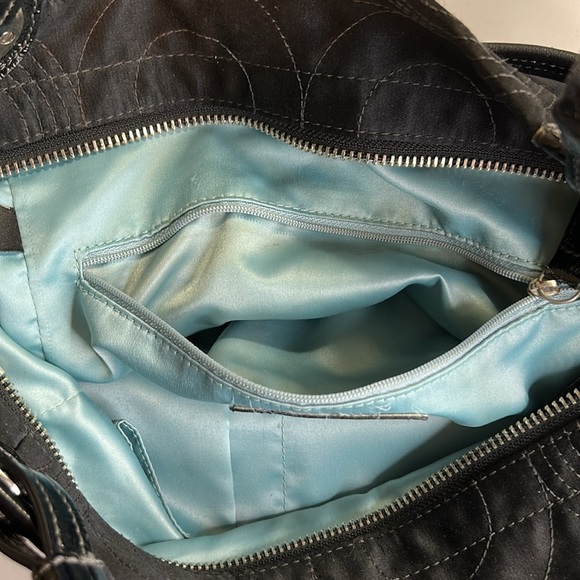 COACH LEATHERWEAR BLACK NYLON WITH SILVER ACCENTS TOTE HANDBAG - Picture 8 of 16